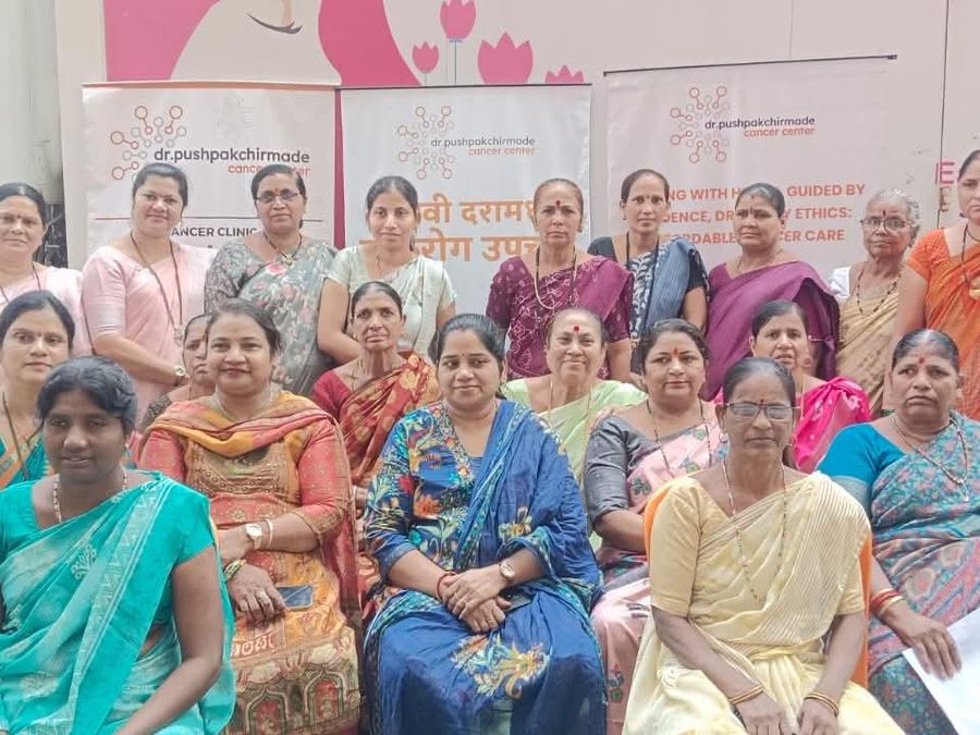 Women who attended the free mammography screening camp at Shilphata
